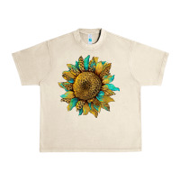 Sandshell sunflower with leopard and turquoise Urban Heavy Tee - Artiststas