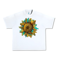 White sunflower with leopard and turquoise Urban Heavy Tee - Artiststas