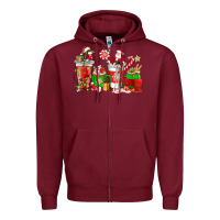 Burgundy Santa coffee cups Zipper Hoodie - NancyCooperArtShop