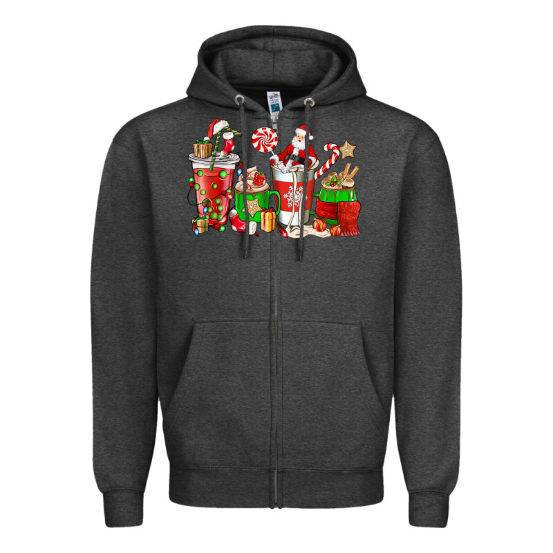 Santa Coffee Cups Zipper Hoodie by NancyCooperArtShop | Teevron