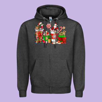 Santa Coffee Cups Zipper Hoodie Designed By Nancycooperartshop