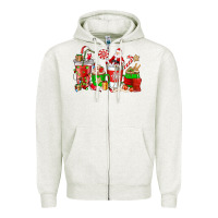 Oatmeal Heather Santa coffee cups Zipper Hoodie - NancyCooperArtShop