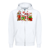 White Santa coffee cups Zipper Hoodie - NancyCooperArtShop