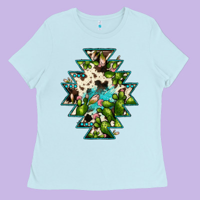 Aztec  Cowhide Cactus Gemstone Ladies Tee Designed By Jahusdesignshop