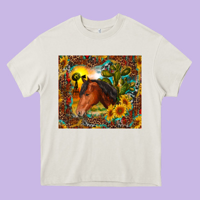 Western Horse And Sunflower Heavy Core Tee Designed By Ranaportraitstore