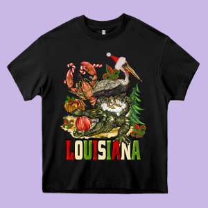 Christmas Louisiana Heavy Core Tee Designed By Barkaloodesign