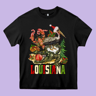 Christmas Louisiana Heavy Core Tee Designed By Barkaloodesign