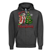 Charcoal Heather Merry Christmas Black Santa Zipper Hoodie - MaliasSmallBusiness