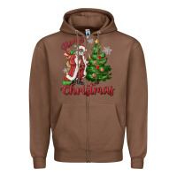 Chestnut Merry Christmas Black Santa Zipper Hoodie - MaliasSmallBusiness
