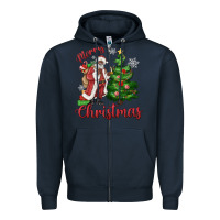 Navy Merry Christmas Black Santa Zipper Hoodie - MaliasSmallBusiness