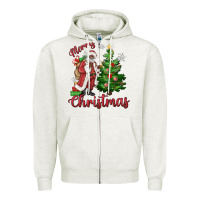 Oatmeal Heather Merry Christmas Black Santa Zipper Hoodie - MaliasSmallBusiness
