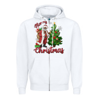 White Merry Christmas Black Santa Zipper Hoodie - MaliasSmallBusiness