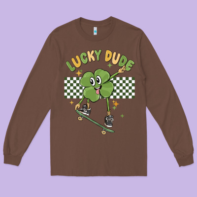 Lucky Dude Long Sleeve Tee Designed By Maliassmallbusiness