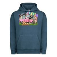 Pigment Midnight Navy Happy Easter truck with farm animals Easter Day Urban Hoodie - CowGirlArtShop