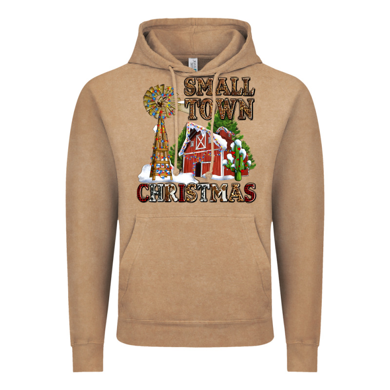 Small Town Christmas With Barn And Cactus Vintage Hoodie by AdoDesignShop | Teevron