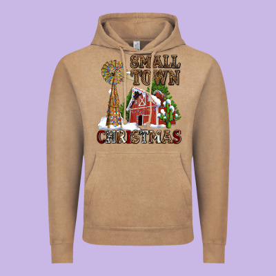 Small Town Christmas With Barn And Cactus Vintage Hoodie Designed By Adodesignshop