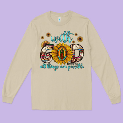 With God All Things Are Possible Matthew 19 26 Long Sleeve Tee Designed By Jahusdesignshop