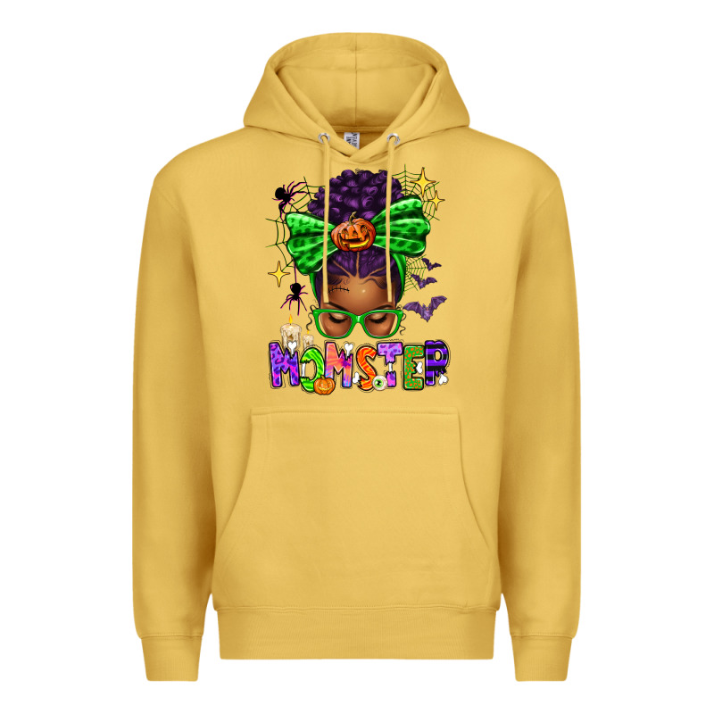 Halloween Afro Messy Bun Momster Premium Hoodie by texasbilliewilder | Teevron