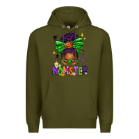 Army Green Halloween Afro Messy Bun Momster Premium Hoodie - texasbilliewilder
