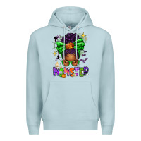 Blue Mist Halloween Afro Messy Bun Momster Premium Hoodie - texasbilliewilder