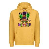 Mustard Halloween Afro Messy Bun Momster Premium Hoodie - texasbilliewilder