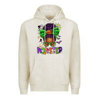 Oatmeal Heather Halloween Afro Messy Bun Momster Premium Hoodie - texasbilliewilder