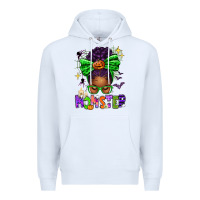 White Halloween Afro Messy Bun Momster Premium Hoodie - texasbilliewilder
