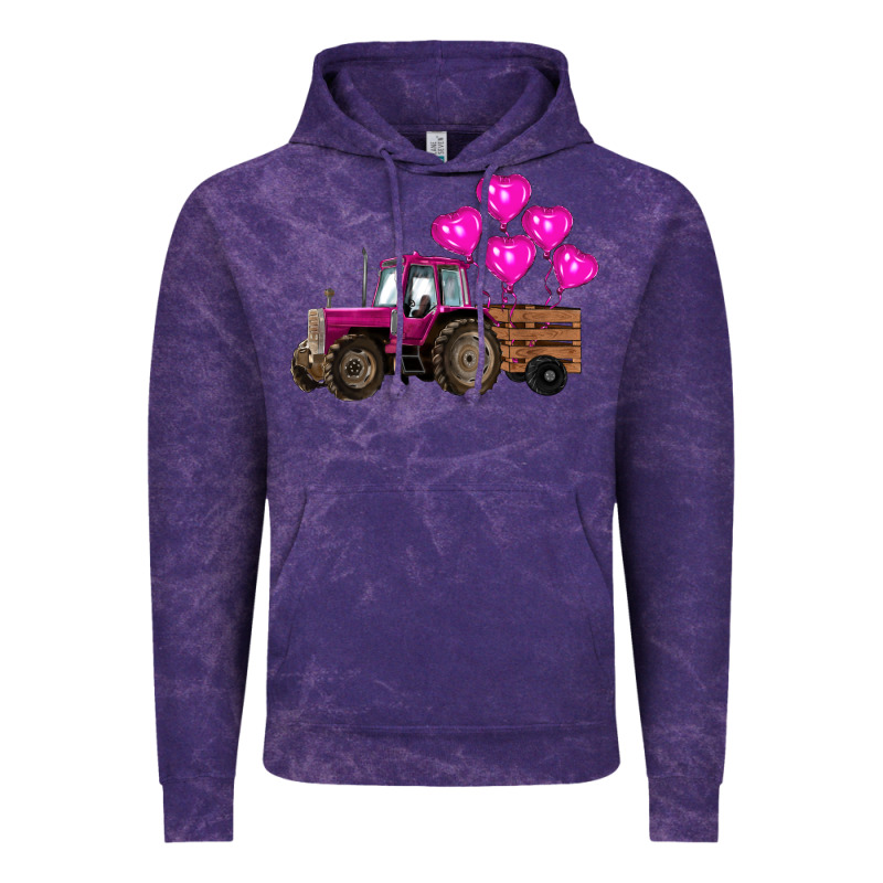 Valentines Day Pink Tractor With Pink Heart Balloo Vintage Hoodie by RanaPortraitStore | Teevron