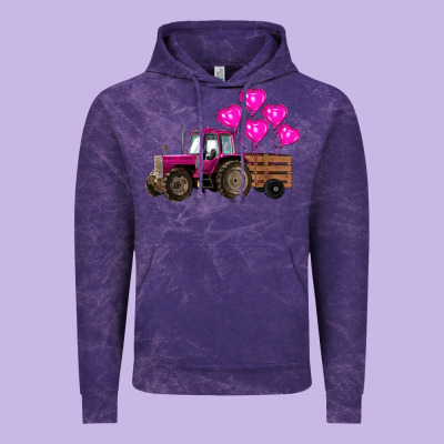 Valentines Day Pink Tractor With Pink Heart Balloo Vintage Hoodie Designed By Ranaportraitstore
