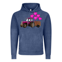 Vintage Denim valentines day pink tractor with pink heart balloo Vintage Hoodie - RanaPortraitStore