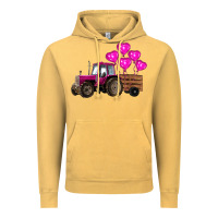 Vintage Mustard valentines day pink tractor with pink heart balloo Vintage Hoodie - RanaPortraitStore