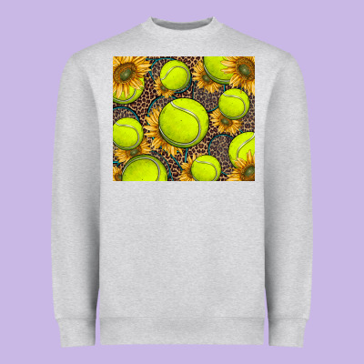 Tennis Ball With Sunflower And Racket Heavyweight Sweatshirt Designed By Barkaloodesign