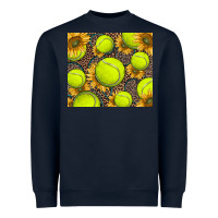 Navy tennis ball with sunflower and racket Heavyweight Sweatshirt - BarkalooDesign