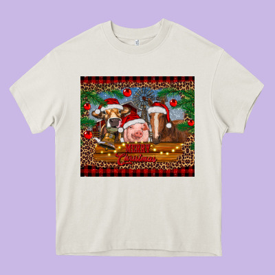 Merry Christmas Cow Pig And Horse Heavy Core Tee Designed By Ranaportraitstore