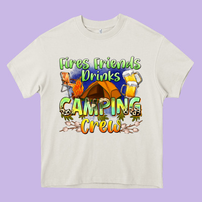 Fires Friends Drinks Camping Crew Heavy Core Tee Designed By Zillion Design Studio