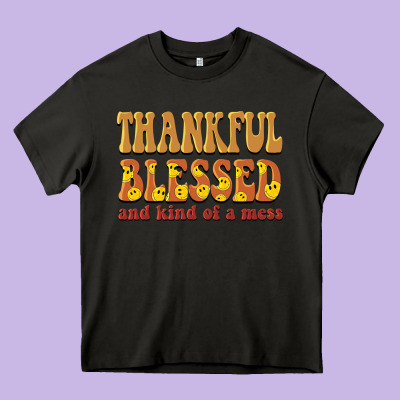 Thankful Blessed And Kind Of A Mess Heavy Core Tee Designed By Barkaloodesign