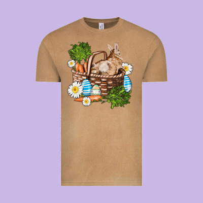 Easter Bunny In Basket Wıth Carrot And Eggs Vintage Tee Designed By Adodesignshop