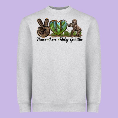 Peace Love Baby Gorilla Heavyweight Sweatshirt Designed By Lillyallendesigns