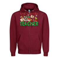Burgundy santa's favorite teacher Zipper Hoodie - MaliasSmallBusiness