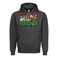 Charcoal Heather santa's favorite teacher Zipper Hoodie - MaliasSmallBusiness
