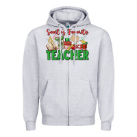 Heather Grey santa's favorite teacher Zipper Hoodie - MaliasSmallBusiness