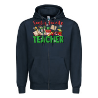 Navy santa's favorite teacher Zipper Hoodie - MaliasSmallBusiness