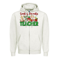 Oatmeal Heather santa's favorite teacher Zipper Hoodie - MaliasSmallBusiness