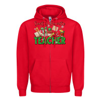 Red santa's favorite teacher Zipper Hoodie - MaliasSmallBusiness