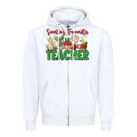 White santa's favorite teacher Zipper Hoodie - MaliasSmallBusiness