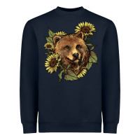 Navy bear head sunflowers Heavyweight Sweatshirt - NancyCooperArtShop