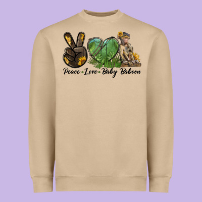 Peace Love Baby Baboon Heavyweight Sweatshirt Designed By Lillyallendesigns
