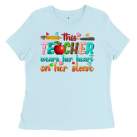 Baby Blue this teacher wears her heart on her sleeve Ladies Tee - texasbilliewilder