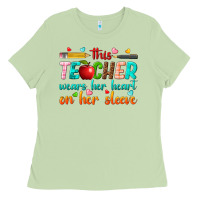 Matcha this teacher wears her heart on her sleeve Ladies Tee - texasbilliewilder
