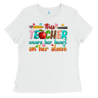 White this teacher wears her heart on her sleeve Ladies Tee - texasbilliewilder